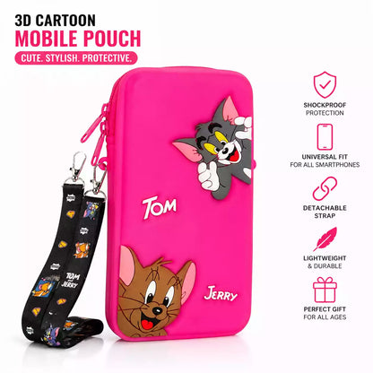 Tom and Jerry 3D Cartoon Silicone Universal Mobile Pouch upto 6.7 inch with Lanyard